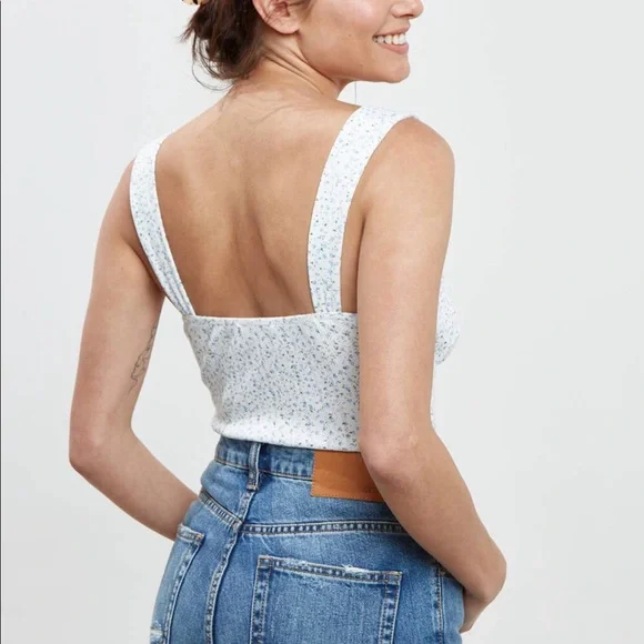 Blue Blush White Floral Bodysuit Front Tie - Picture 5 of 6